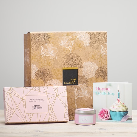Salted Caramel Truffles, Birthday Card & Candle Gift Set  Flower Arrangement