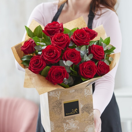 12 Red Rose Hand-tied Flower Arrangement